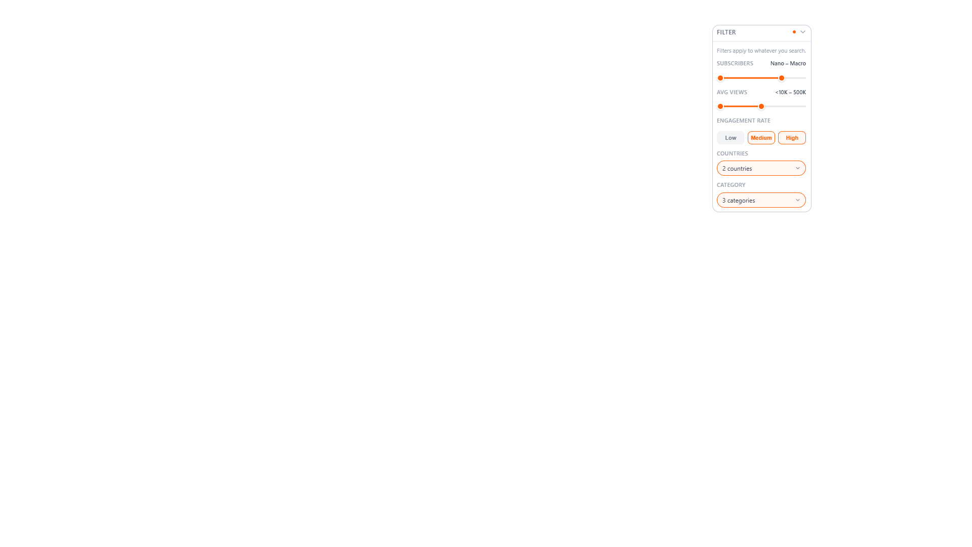CreatorMap massive creator database with filters and tabular view