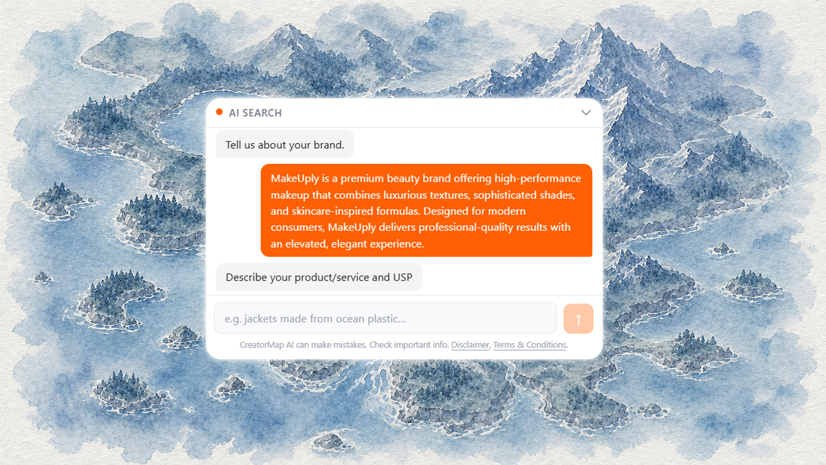 CreatorMap semantic search interface — find YouTube creators by content themes, audience fit, and brand values using plain-language queries